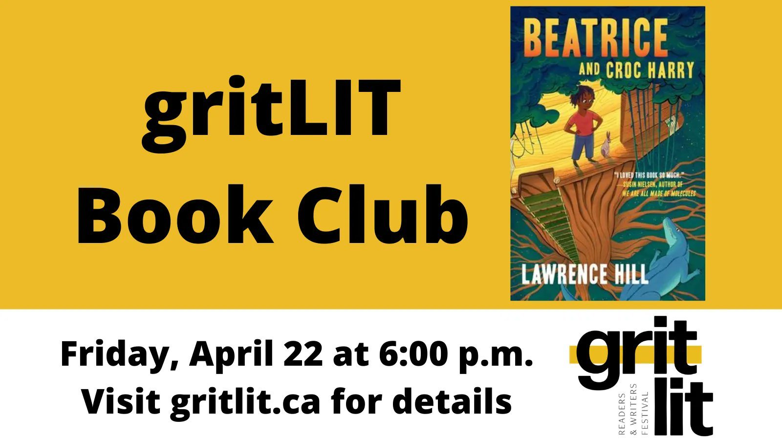 gritLIT Festival Beatrice and Croc Harry Book Club Lawrence Hill